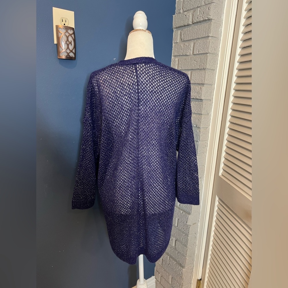 Talbots Open Knit Metallic Open Front Cardigan Si… - image 5
